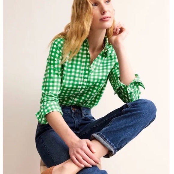 BODEN Green Gingham Button-Up Shirt - Picture 3 of 10